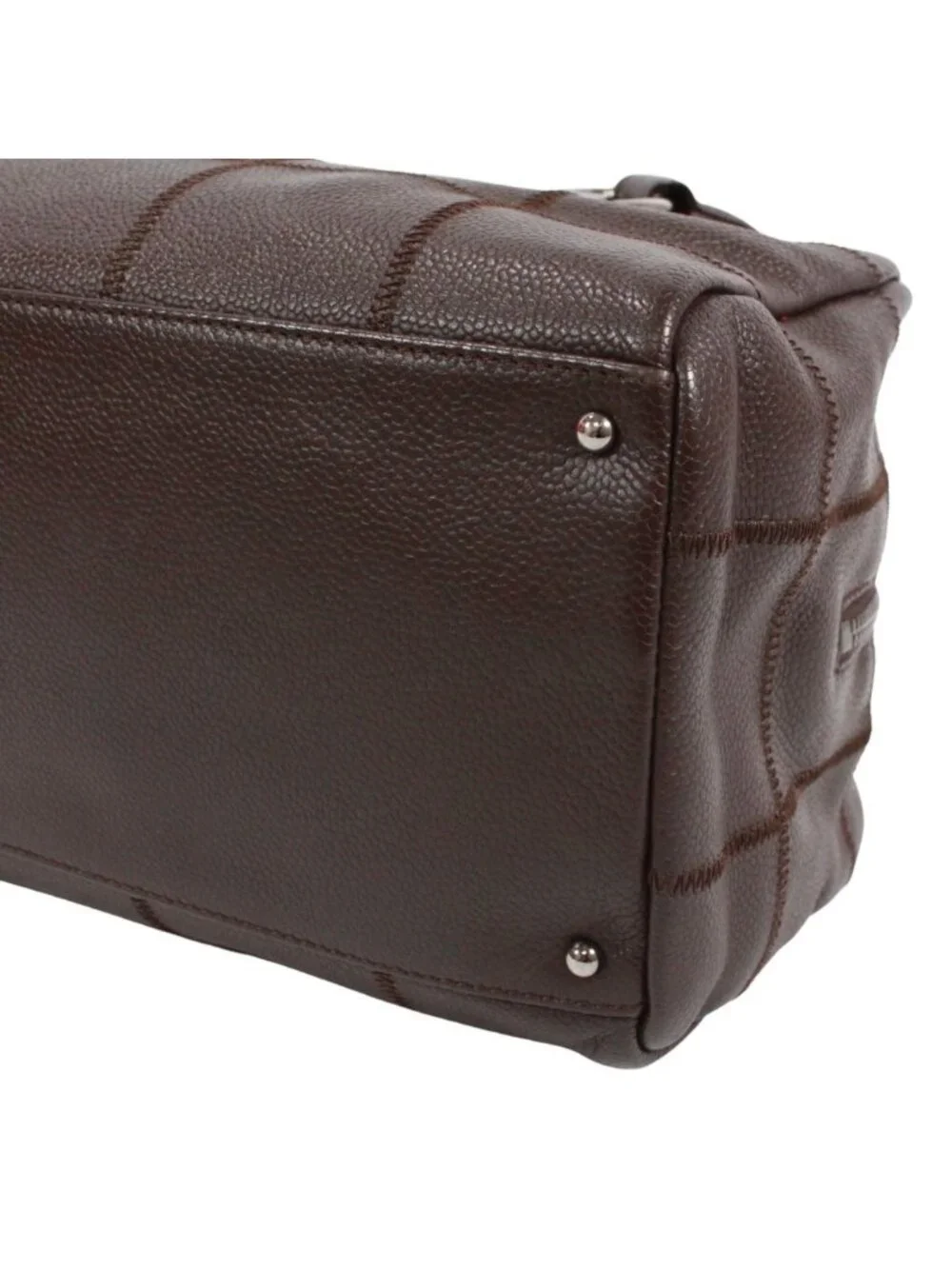 Chanel Choco Bar Mini Caviar Leather Dark Brown Boston Bag Silver